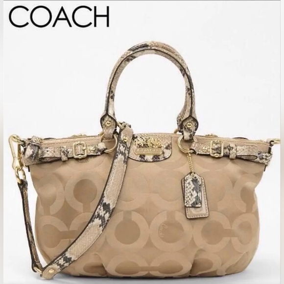 Coach K1176 18650 Signature Madison Satin Satchel Shoulder Hand Bag Python Brass - Picture 1 of 8